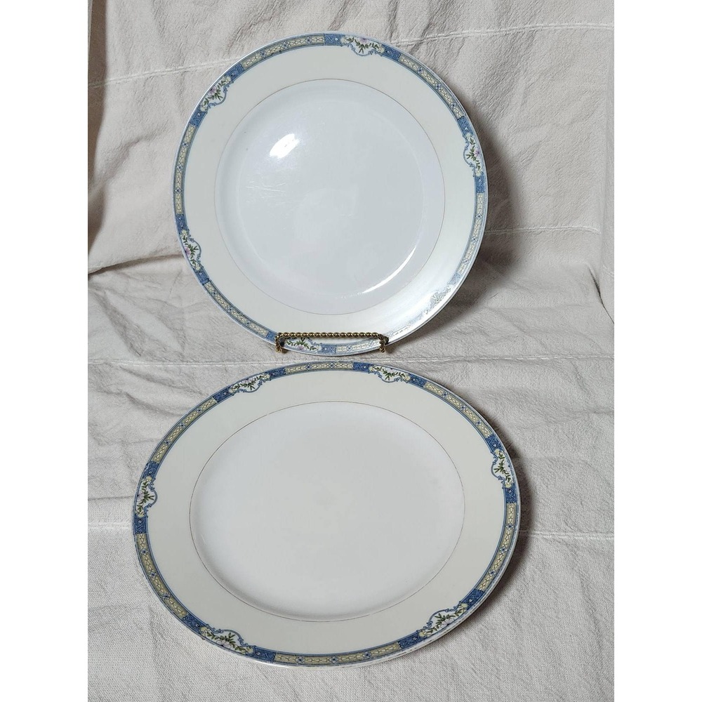 Vintage Noritake Adrienne Dinner Plates Set of 2 Blue Gold Floral Japan 10 inch